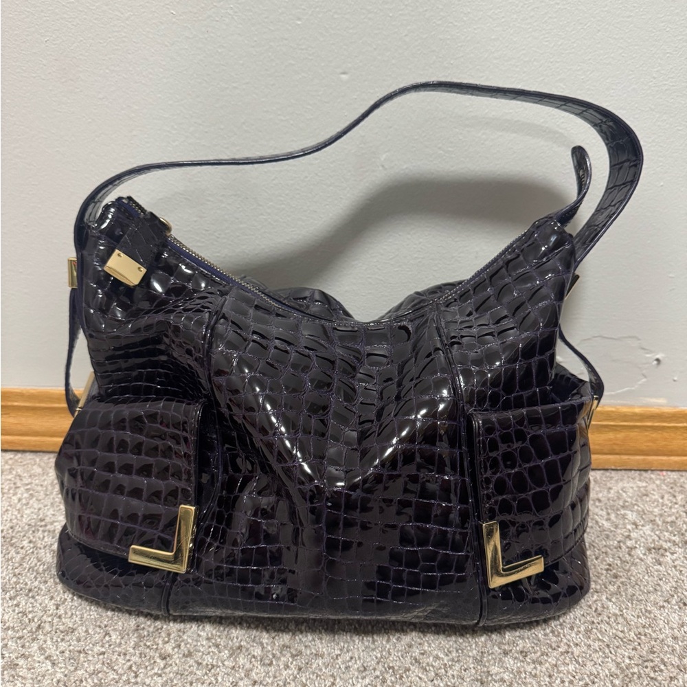Michael Kors deep purple/black crocodile patent leather purse - Picture 1 of 11